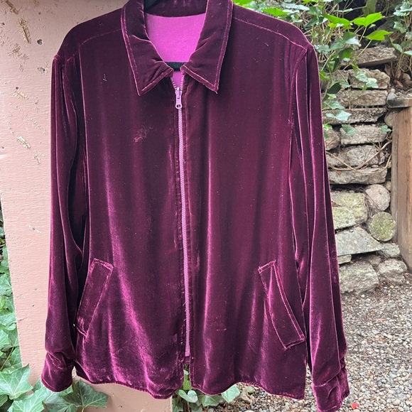 Jackets & Blazers - Purple Velvet Bomber Jacket with Zip-Up Style